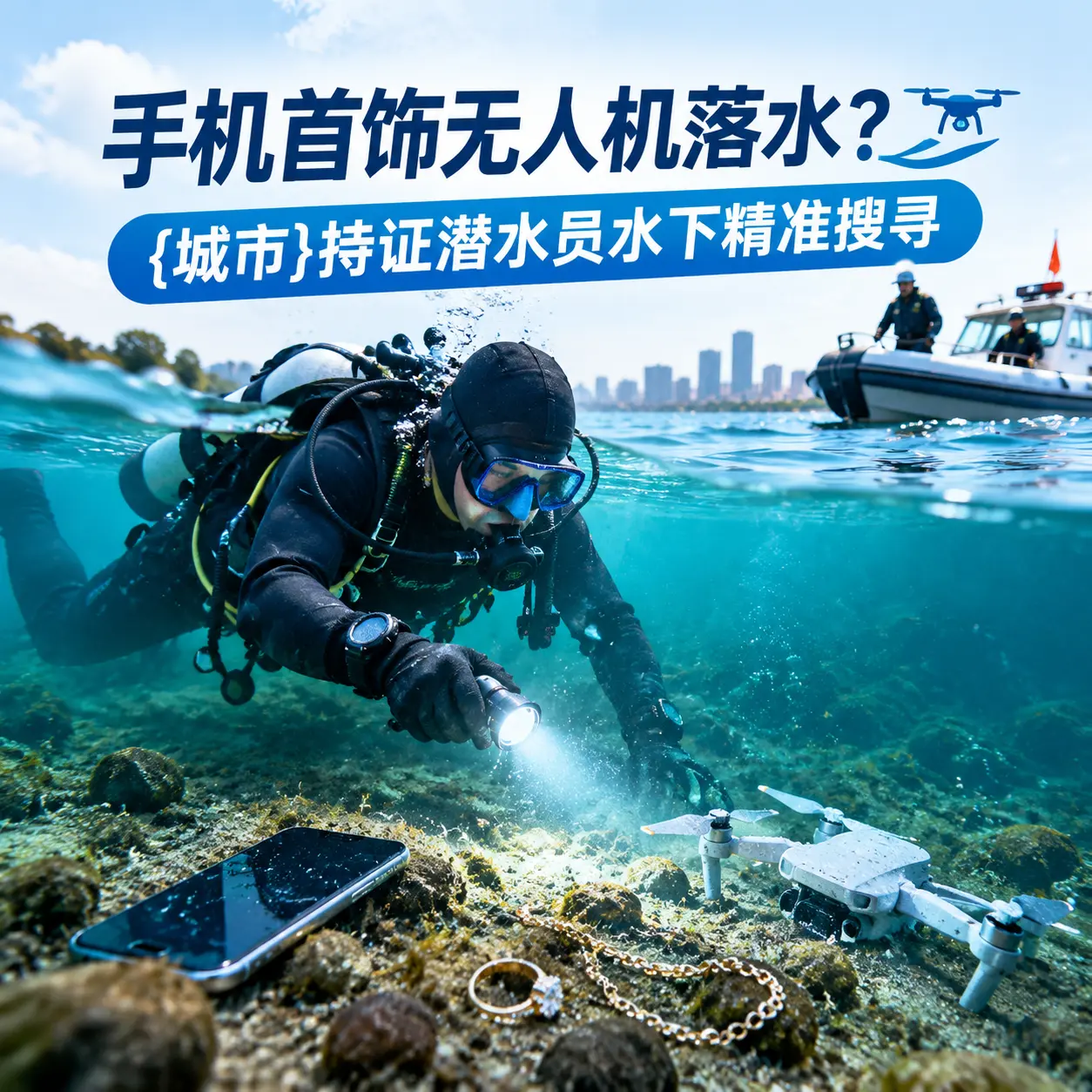 手机首饰无人机落水？寒亭持证潜水员水下精准搜寻